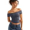 imageSUUKSESS Women Double Lined Off The Shoulder Tops Fitted Going Out Basic ShirtsAsh