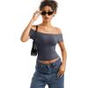 imageSUUKSESS Women Double Lined Off The Shoulder Tops Fitted Going Out Basic ShirtsAsh