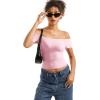 imageSUUKSESS Women Double Lined Off The Shoulder Tops Fitted Going Out Basic ShirtsBlush