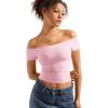imageSUUKSESS Women Double Lined Off The Shoulder Tops Fitted Going Out Basic ShirtsBlush