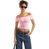 imageSUUKSESS Women Double Lined Off The Shoulder Tops Fitted Going Out Basic ShirtsBlush