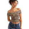imageSUUKSESS Women Double Lined Off The Shoulder Tops Fitted Going Out Basic ShirtsCheetah