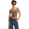 imageSUUKSESS Women Double Lined Off The Shoulder Tops Fitted Going Out Basic ShirtsCheetah
