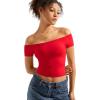 imageSUUKSESS Women Double Lined Off The Shoulder Tops Fitted Going Out Basic ShirtsDream Red