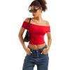 imageSUUKSESS Women Double Lined Off The Shoulder Tops Fitted Going Out Basic ShirtsDream Red