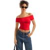 imageSUUKSESS Women Double Lined Off The Shoulder Tops Fitted Going Out Basic ShirtsDream Red