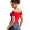 imageSUUKSESS Women Double Lined Off The Shoulder Tops Fitted Going Out Basic ShirtsDream Red