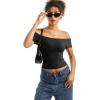 imageSUUKSESS Women Double Lined Off The Shoulder Tops Fitted Going Out Basic ShirtsJet Black