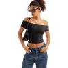 imageSUUKSESS Women Double Lined Off The Shoulder Tops Fitted Going Out Basic ShirtsJet Black