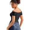 imageSUUKSESS Women Double Lined Off The Shoulder Tops Fitted Going Out Basic ShirtsJet Black