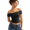 imageSUUKSESS Women Double Lined Off The Shoulder Tops Fitted Going Out Basic ShirtsJet Black