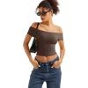 imageSUUKSESS Women Double Lined Off The Shoulder Tops Fitted Going Out Basic ShirtsMocha
