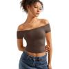 imageSUUKSESS Women Double Lined Off The Shoulder Tops Fitted Going Out Basic ShirtsMocha