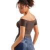 imageSUUKSESS Women Double Lined Off The Shoulder Tops Fitted Going Out Basic ShirtsMocha