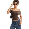imageSUUKSESS Women Double Lined Off The Shoulder Tops Fitted Going Out Basic ShirtsMocha