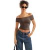 imageSUUKSESS Women Double Lined Off The Shoulder Tops Fitted Going Out Basic ShirtsMocha