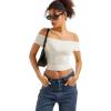 imageSUUKSESS Women Double Lined Off The Shoulder Tops Fitted Going Out Basic ShirtsPearl