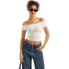 imageSUUKSESS Women Double Lined Off The Shoulder Tops Fitted Going Out Basic ShirtsPearl