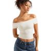 imageSUUKSESS Women Double Lined Off The Shoulder Tops Fitted Going Out Basic ShirtsPearl