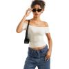 imageSUUKSESS Women Double Lined Off The Shoulder Tops Fitted Going Out Basic ShirtsPearl