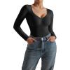 imageSUUKSESS Sweetheart V Neck Long Sleeve Bodysuit Ribbed Compression Bodysuits