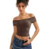 imageSUUKSESS Women Double Lined Off The Shoulder Tops Fitted Going Out Basic ShirtsMocha