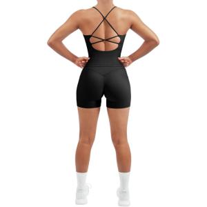 imageSUUKSESS Women 2 Piece Workout Sets Scrunch Butt Shorts with Pockets Padded Tank TopsBlack