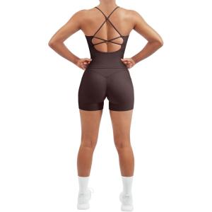 imageSUUKSESS Women 2 Piece Workout Sets Scrunch Butt Shorts with Pockets Padded Tank TopsDeep Brown