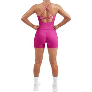 imageSUUKSESS Women 2 Piece Workout Sets Scrunch Butt Shorts with Pockets Padded Tank TopsPeach