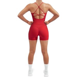 imageSUUKSESS Women 2 Piece Workout Sets Scrunch Butt Shorts with Pockets Padded Tank TopsRed