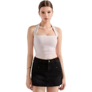 imageSUUKSESS Women Double Lined Halter Going Out Tops Open Back Basic Cami Tank TopsSoft Sand