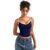 imageSUUKSESS Women Sexy V Neck Tank Tops Y2K Going Out Top Fitted Basic Cami ShirtsNavy White
