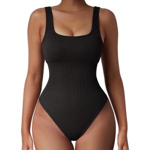 imageSUUKSESS Women Ribbed Sexy Bodysuit Sleeveless Square Neck Padded Tank Top