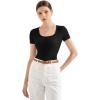 imageSUUKSESS Women Cotton Ribbed Scoop Neck Short Sleeve Top 2025 Summer Basic T ShirtBlack