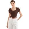 imageSUUKSESS Women Cotton Ribbed Scoop Neck Short Sleeve Top 2025 Summer Basic T ShirtDark Brown