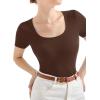 imageSUUKSESS Women Cotton Ribbed Scoop Neck Short Sleeve Top 2025 Summer Basic T ShirtDark Brown