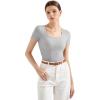 imageSUUKSESS Women Cotton Ribbed Scoop Neck Short Sleeve Top 2025 Summer Basic T ShirtLight Grey