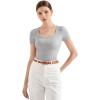 imageSUUKSESS Women Cotton Ribbed Scoop Neck Short Sleeve Top 2025 Summer Basic T ShirtLight Grey
