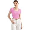 imageSUUKSESS Women Cotton Ribbed Scoop Neck Short Sleeve Top 2025 Summer Basic T ShirtPink