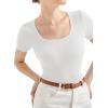 imageSUUKSESS Women Cotton Ribbed Scoop Neck Short Sleeve Top 2025 Summer Basic T ShirtSnow White
