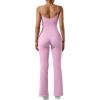 imageSUUKSESS Women Ribbed Flare One Piece Jumpsuits Seamless Padded Sexy Jumpsuit