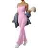 imageSUUKSESS Women Ribbed Flare One Piece Jumpsuits Seamless Padded Sexy Jumpsuit