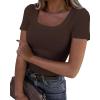 imageSUUKSESS Women Cotton Ribbed Scoop Neck Short Sleeve Top 2025 Summer Basic T ShirtDark Brown