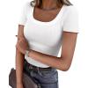 imageSUUKSESS Women Cotton Ribbed Scoop Neck Short Sleeve Top 2025 Summer Basic T ShirtSnow White
