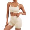 imageSUUKSESS Women Seamless Workout Sets Strappy Sports Bra High Waist Booty Shorts Outfits1 Beige