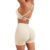 imageSUUKSESS Women Seamless Workout Sets Strappy Sports Bra High Waist Booty Shorts Outfits1 Beige