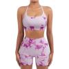imageSUUKSESS Women Seamless Workout Sets Strappy Sports Bra High Waist Booty Shorts Outfits1 Pink Pastel