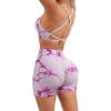 imageSUUKSESS Women Seamless Workout Sets Strappy Sports Bra High Waist Booty Shorts Outfits1 Pink Pastel