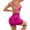 imageSUUKSESS Women Seamless Workout Sets Strappy Sports Bra High Waist Booty Shorts Outfits1 Rose Red