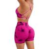 imageSUUKSESS Women Seamless Workout Sets Strappy Sports Bra High Waist Booty Shorts Outfits1 Rose Red